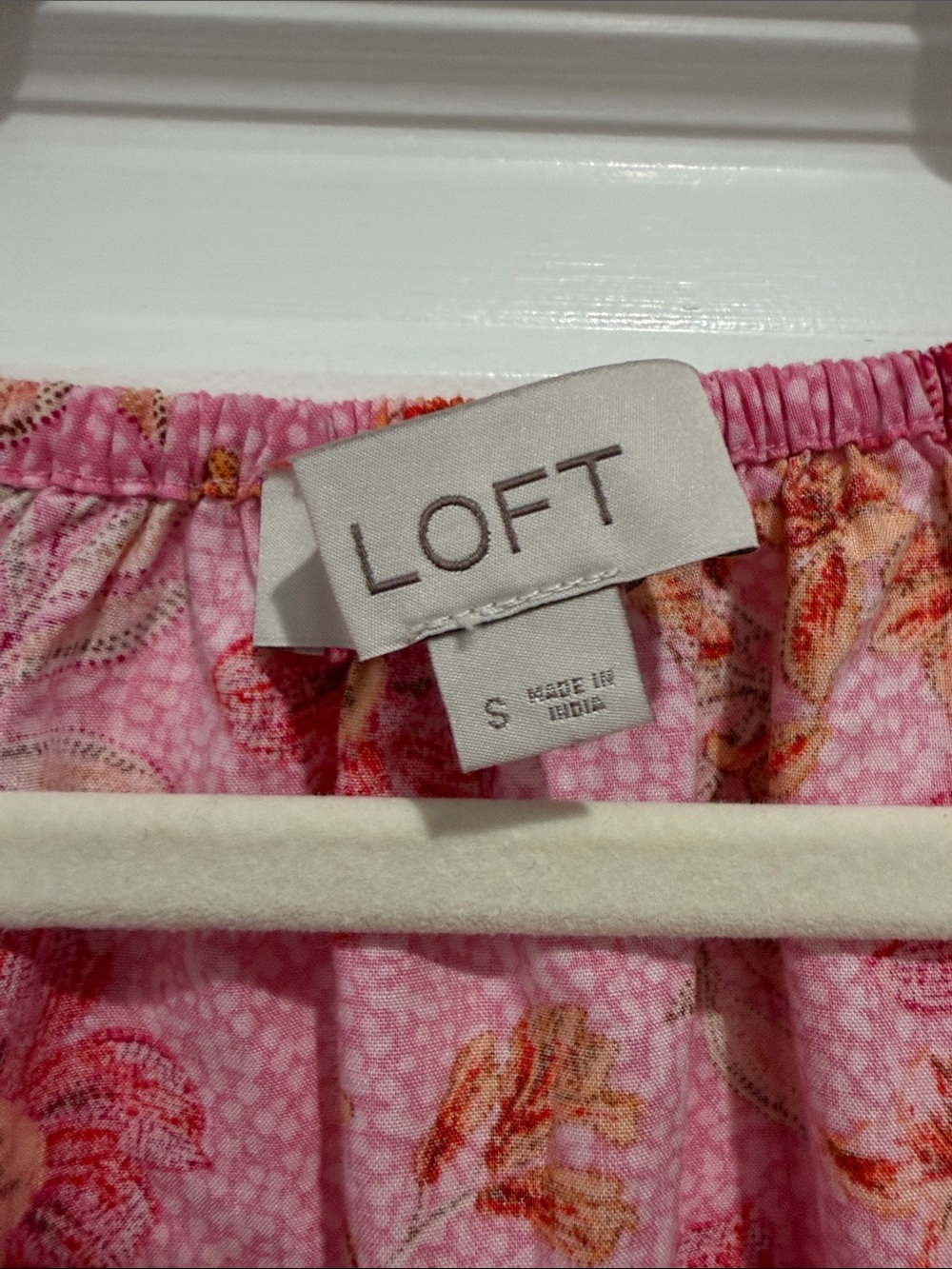 LOFT Pink Floral Puff-Sleeve Peplum Blouse, Small - Picture 3 of 7
